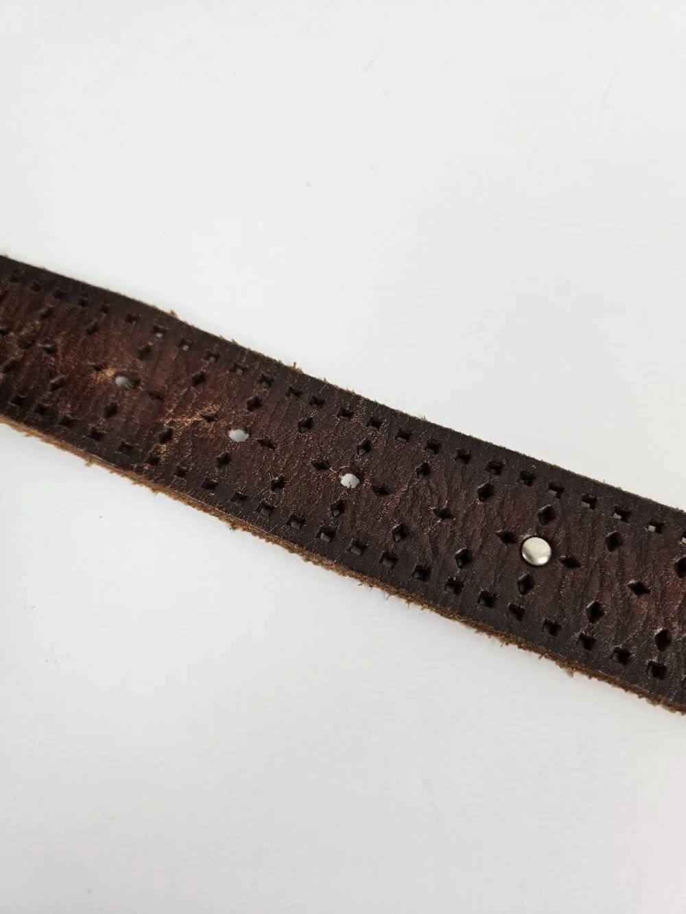 Boho Western Chocolate Brown Perforated Tooled Silver Stud Leather Belt